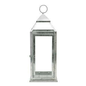 Lanterne en métal galvanisé vintage, porte-bougie en étain de zinc avec poignée, panneaux en verre, lanterne décorative suspendue pour jardin extérieur - Product Image 2
