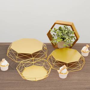 Modern Geometric Gold <b>Cake</b> Display Pedestal for Hotel Restaurant and Event Decoration Wholesale Gold Metal <b>Cake</b> Display <b>Stand</b> - Product Image 4