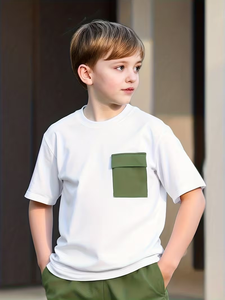 New Summer Collection Boys' Casual Cargo Shorts Set with White T-Shirt Green Multi-Pocket Shorts Print Pattern for Outdoor Use - Product Image 5