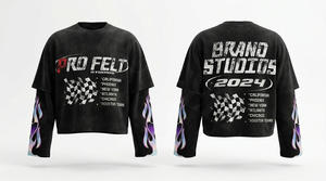 Camiseta de Manga Corta Personalizada con Serigrafía, Diseño de Llamas en las Mangas, Estilo Urbano Hip Hop, Oversize, 100% Algodón - Product Image 6