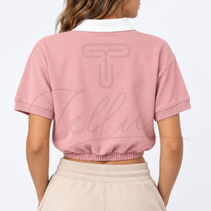 Fashionable <b>Women's</b> Summer Cropped for <b>Polo</b> <b>Neck</b> Top Breathable <b>Womens</b> Slim Fit <b>Polo</b> Top Custom Cotton Knit Fabric <b>Polo</b> Shirts - Product Image 2