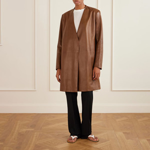 Manteau long décontracté en cuir de vachette PU tissé pour femme, style vintage marron, respirant, écologique, séchage rapide, boutonné, vente en gros - Product Image 3
