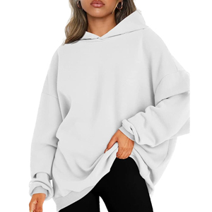 Sweat-shirt à capuche oversize pour femme, couleur unie, épaules tombantes, manches longues, tricot en coton, design asymétrique avec poches, automne - Product Image 3