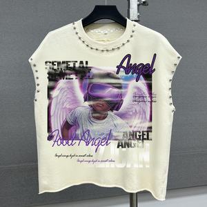 Chaleco con Gráfico de Alas de Ángel para Hombre y Mujer 2026 Blanco Corte Regular con Cuello Adornado con Cristales Morados Estilo Urbano Top Corto HD - Product Image 1