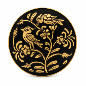 Botones de Metal Personalizados de Lujo con Eslabón de Latón, Esmalte Negro y Diseño Floral de Aves Doradas para Blazer, Sherwani y Traje de Hombre - Product Image 1