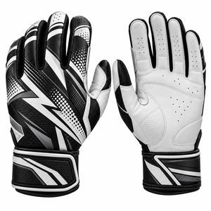 Gants de frappe de baseball personnalisés à prix de gros, gants de baseball de qualité supérieure en cuir blanc et noir - Product Image 1