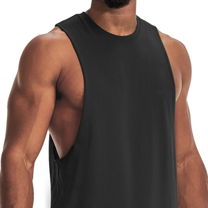 Camiseta sin mangas negra para hombre, cuello redondo, color sólido, transpirable, de punto, deportiva, para entrenamiento. - Product Image 2