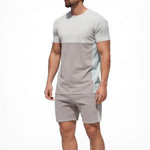 Ensemble t-shirt et short contrastés pour homme, tenue décontractée deux pièces pour l'été, ensemble confortable pour la gym, style moderne pour homme - Product Image 1