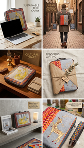Sac fourre-tout brodé à la main avec motif chat jaune et oiseau, bordure géométrique colorée, style adulte pour femmes, provenant du Gujarat - Product Image 2