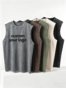 T-shirts sans manches personnalisés en gros, 100 % coton, respirants, écologiques, pour le sport et le fitness, effet délavé - Product Image 5