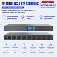 Commutateur de transfert statique (STS) ATS à double alimentation, commutation en 5 ms, 8 prises NEMA 5-15R, gestion web, SNMP, Modbus, réseau de base télécom