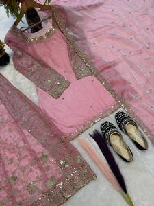 Presenting New Premium Quality With Embroidery Sequence Worked Top-Plazzo And Dupatta Set Fully Stitched Ready To Wear - Product Image 5