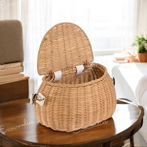 Cesta de Almacenamiento de Bambú y Ratán para Picnic y Camping, con Tapa de Madera y Asa, Ecológica, Multifuncional, Estilo Rústico Vintage, Forma Ovalada, Decoración para el Hogar - Product Image 2