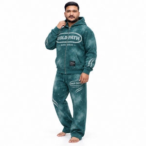 Ensemble de sweat-shirt à capuche pour homme, imprimé tie-dye vert, survêtement décontracté, polyester, coton, tissu éponge français, vêtements d'automne - Product Image 3