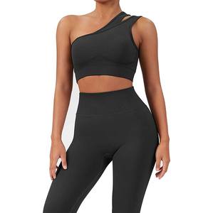 Conjunto de yoga de un solo hombro para mujer, leggings de cintura alta, sujetador deportivo sin costuras, ropa deportiva para entrenamiento y fitness - Product Image 1