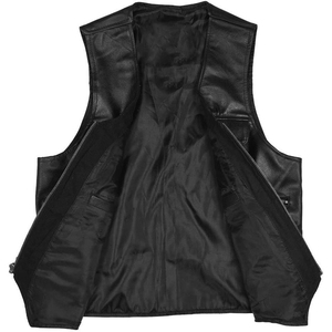 Gilet en cuir véritable pour homme, col en V, fermeture éclair, plusieurs poches, style motard, vêtement d'extérieur pour l'automne, coupe classique - Product Image 3
