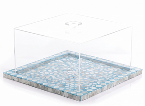 Plateau de service en chocolat bleu à motif géométrique de qualité supérieure avec couvercle transparent, design élégant pour usage résidentiel, sans danger pour les aliments - Product Image 4