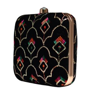 Black Multicolour Sequins Embroidery Clutch Bag Elegant Designer Evening Purse for Women Events - Product Image 2