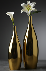 Juego de 2 Jarrones de Flores de Aluminio Fundido con Baño de Oro de Lujo, Modernos, Decorativos, Metálicos Brillantes, para Oficina y Hogar - Product Image 2