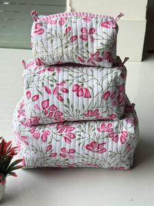 Bohemian Toiletry Bags Cosmetic Bag Set With Pink Gingham Cotton Cosmetic <b>Cases</b> Set With Zipper Closure Small Size Multi - Product Image 1
