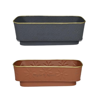 Maceta de Hierro con Diseño de Flores, Recubierta con Polvo, Duradera, Multiusos, Moderna y Clásica, para Interiores y Exteriores, con Drenaje - Product Image 2