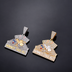Pendentif en Argent 925 avec Diamant de Laboratoire, Cartes à Jouer Givrées, Motif Gagnant au Poker Casino, Symbole de Fortune et de Parure Audacieuse - Product Image 6