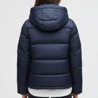 Veste d'hiver courte et brillante à capuche, style streetwear personnalisé, avec fermeture éclair classique, pour femme, en duvet et tricoté, en promotion