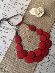 Red Tagua Resin <b>Angel</b> Necklace Big Bold Women's Wearable Art Double Strand Adjustable Cord Statement Handcrafted - Product Image 6