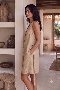 Vestido Casual de Verano para Mujer, Cuello en V, Manga Corta, Algodón Slub, Regalo para Ella, Precio al por Mayor - Product Image 1