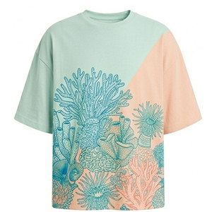 T-shirt tricoté oversize imprimé pour homme, motif coloré sur le devant, coupe décontractée, respirant, séchage rapide, style urbain streetwear - Product Image 1