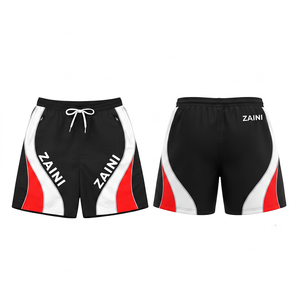 Shorts de sport pour homme en micro-polyester léger 120 GSM, taille mi-haute avec cordon de serrage, empiècements latéraux noir, blanc et rouge - Product Image 1