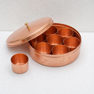 Handmade Pure Copper Masala Box Indian <b>Spice</b> Container with 7 Storage <b>Jars</b> Kitchen Organizer Airtight Gift Wholesale OEM - Product Image 2