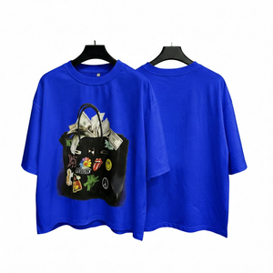 T-shirt blanc surdimensionné pour homme avec imprimé sac noir et argent, manches courtes, col rond, en jersey de coton, style décontracté - Product Image 5