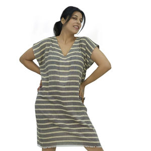 Fabricante de Vestidos Mini Kaftan de Algodón Teñido con Hilo y Cuello en V - Product Image 1