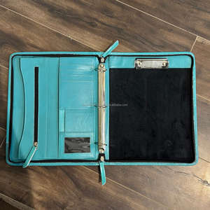 Classeur portefeuille à fermeture éclair personnalisé motif floral en cuir usiné porte-documents surdimensionné en cuir de vachette véritable à 3 anneaux - Product Image 2