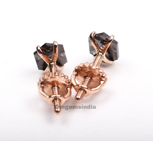 Ready To Ship 14K Gold Diamond Stud Earrings | Salt And Pepper Hexagon Diamond Earrings | Solitaire Earrings For Women - Product Image 2