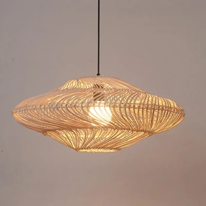 โคมไฟหวายโคมไฟระย้าเป็นมิตรกับสิ่งแวดล้อมแบบดั้งเดิมสำหรับการตกแต่งภายในที่ยั่งยืนสำหรับห้องครัวที่บังแสงสีกาแฟ - Product Image 1