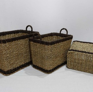 Rustic Handwoven Eco-Friendly Seagrass <b>Storage</b> <b>Basket</b> Set Cotton <b>Rope</b> Organizer Bin Multifunction Handles for Living Room Decor - Product Image 2