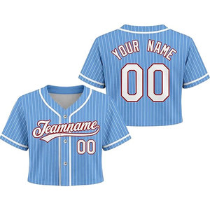 Light Blue White <b>Red</b> Custom Women Baseball <b>Crop</b> Shirt Personalized Jersey <b>Top</b> with Name Number Logo Pinstripe Style Lightweight - Product Image 1