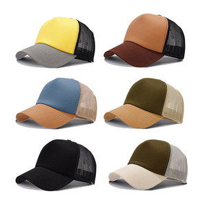 Gorra de béisbol trucker de algodón con malla, visera curva de 5/6 paneles, logotipo personalizado, ajustable, con bloques de color y patchwork, al por mayor - Product Image 6
