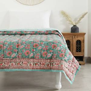 Couvre-lit en coton à motif floral rose, style bohème, bleu sarcelle, cousu à la main, literie toutes saisons - Product Image 5