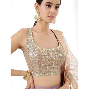 Robe de soirée en georgette rose poudré, style lehenga choli, avec broderies Zari - Product Image 2