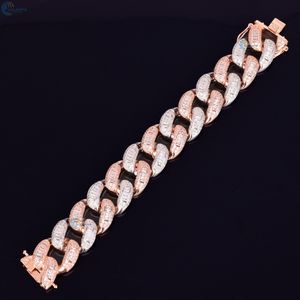 Bracelet cubain bicolore serti de diamants, style hip-hop de luxe, personnalisé avec diamants de laboratoire taille baguette, style rappeur - Product Image 4
