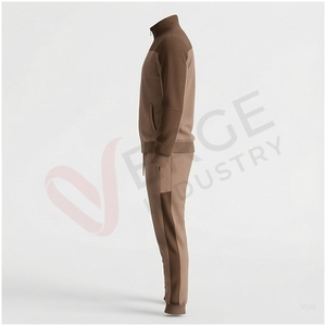 Ensemble de survêtement marron pour homme, manches longues, col montant, fermeture éclair sur le devant, couleur unie, respirant, coupe décontractée, vêtements d'automne - Product Image 3