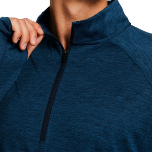 Camiseta Casual para Hombre con Media Cremallera, Color Azul Marino, Manga Larga, Estilo Urbano, Lisa, con Diseño Personalizado - Product Image 6