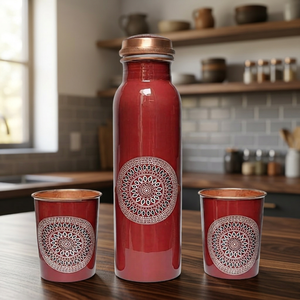 Botella de agua de cobre rojo con tapa y cristal decorativo a juego, a prueba de fugas, portátil, para viajes, oficina, regalo, uso escolar - Product Image 1