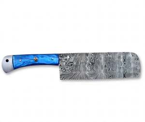 Utensilio de Cocina Artesanal de Acero de Damasco para Cortar, con Mango de Resina Azul y Diseño de Mosaico - Product Image 3