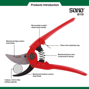 Sécateur de jardinage professionnel SONO B119 industriel, cisailles de taille à lame décalée, ciseaux floraux, revêtement PTFE, carbone durable et tranchant - Product Image 2