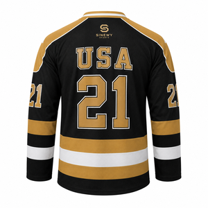 เสื้อฮอกกี้น้ำแข็ง SINEWY SPORTS USA สีดำทอง สำหรับผู้ชาย แบบคอวี แขนยาว ระบายเหงื่อได้ดี - Product Image 2