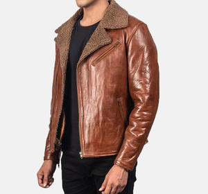 Blouson de motard en cuir imperméable personnalisé pour homme, design de qualité, gaufrage noir, blouson court en cuir zippé avec doublure en laine - Product Image 2